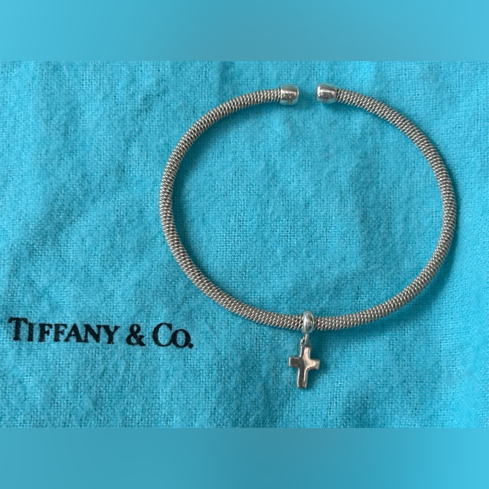 Tiffany & Co. Silver Mesh Bracelet with Cross Pendant